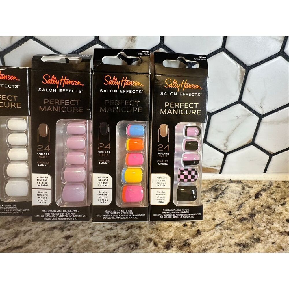 Sally Hansen 6 Sets of 24 Press on Square Shaped Nails With Glue New - Picture 6 of 6
